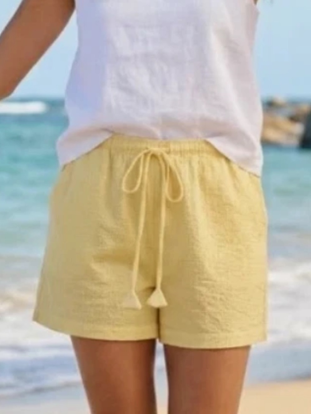 Calypso St. Barth Light Yellow Drawstring Beach Shorts